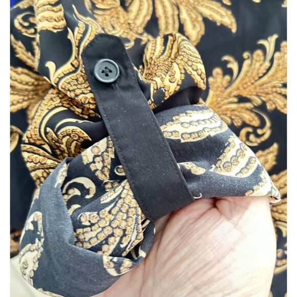 Catherines 2XWP (22/24WP) Black & Gold Print Blouse Hi-Lo w/ Convertible Sleeves - Picture 5 of 10